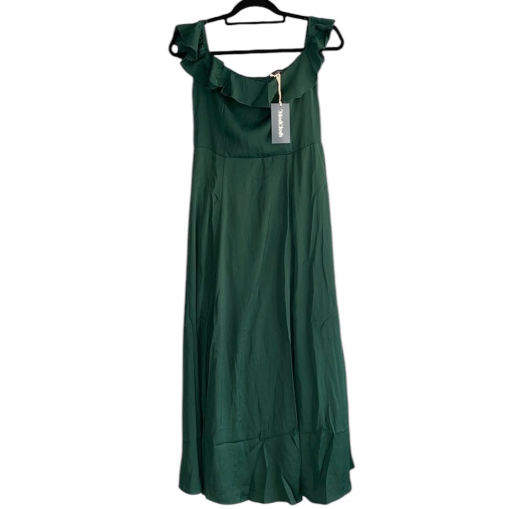 ModCloth Ruffled and Radiant off the shoulder midi formal emerald dress